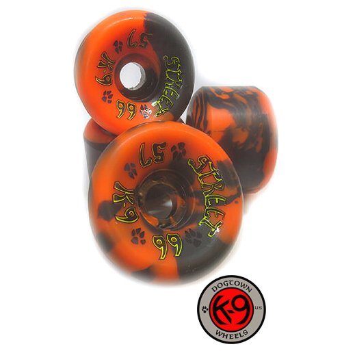 DOGTOWN k-9 80's Street/Freestyle Wheels 57mm 99a ORGE/BLK swirl —  decomposed skateboards - freestyle skateboarding